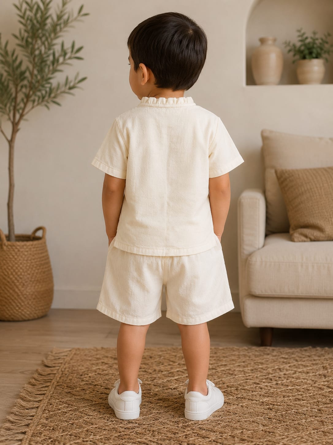 Handmade Boys' Embroidered Linen Set | Cream Color | Oaxaca Artisan Collection