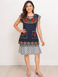 Oaxacan Embroidered Apron — Dark Gray with Red Flowers