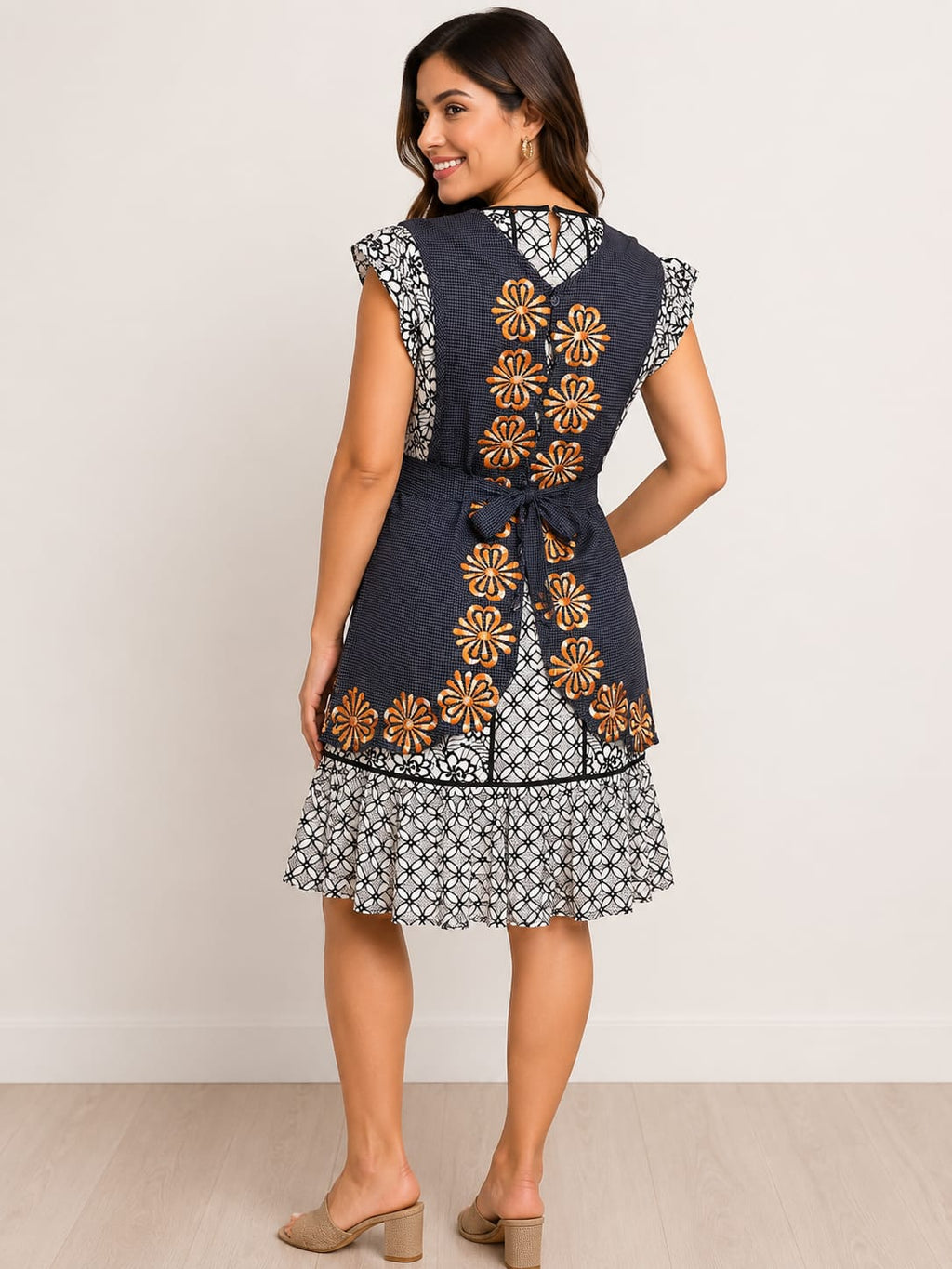 Oaxacan Embroidered Apron — Dark Gray with Red Flowers