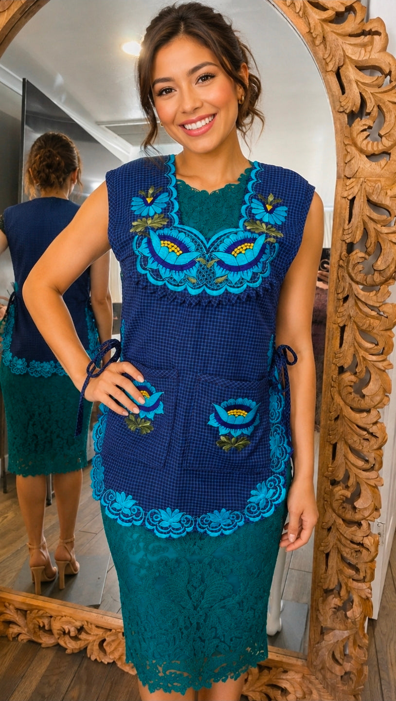 Oaxacan Blue Escapulario Apron