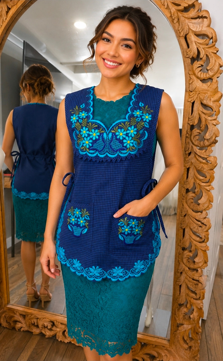Oaxacan Blue Basket Escapulario Apron