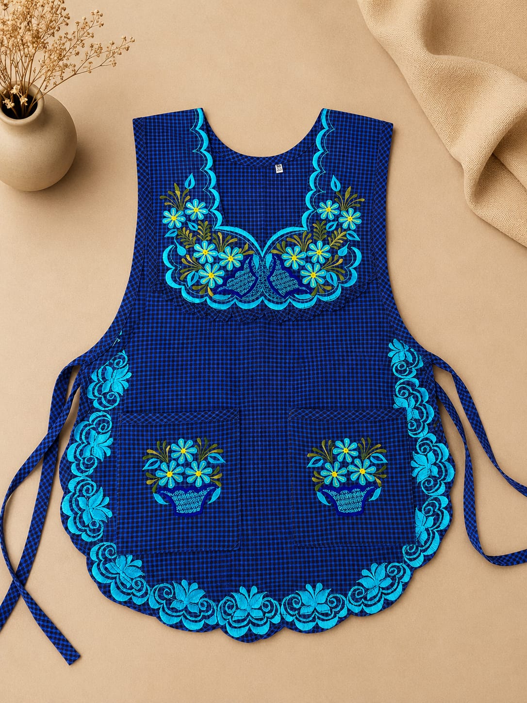 Oaxacan Blue Basket Escapulario Apron