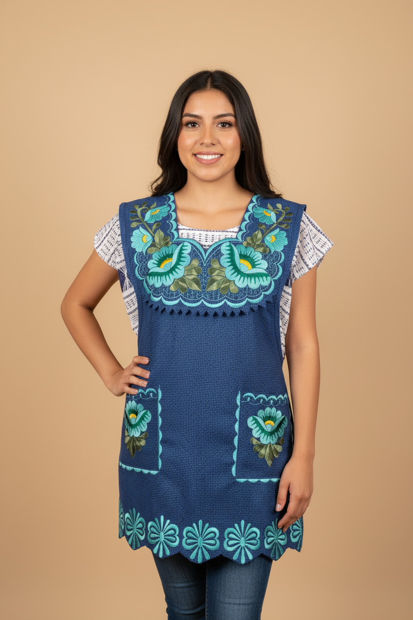 Mandil bordado oaxaqueño modelo vista frontal