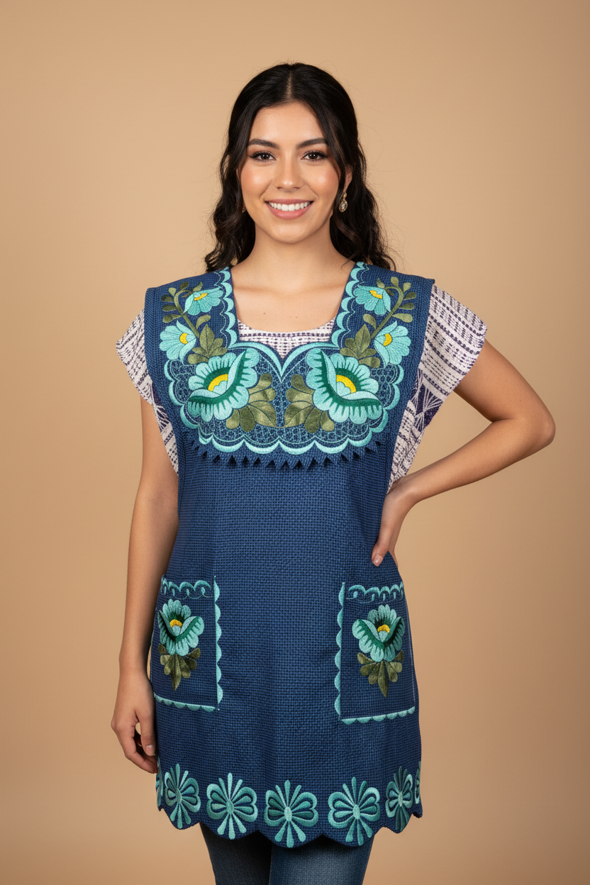Mandil bordado oaxaqueño con modelo