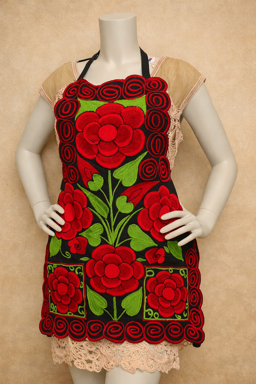Mandil Artesanal Oaxaqueño con Bordados Rojos